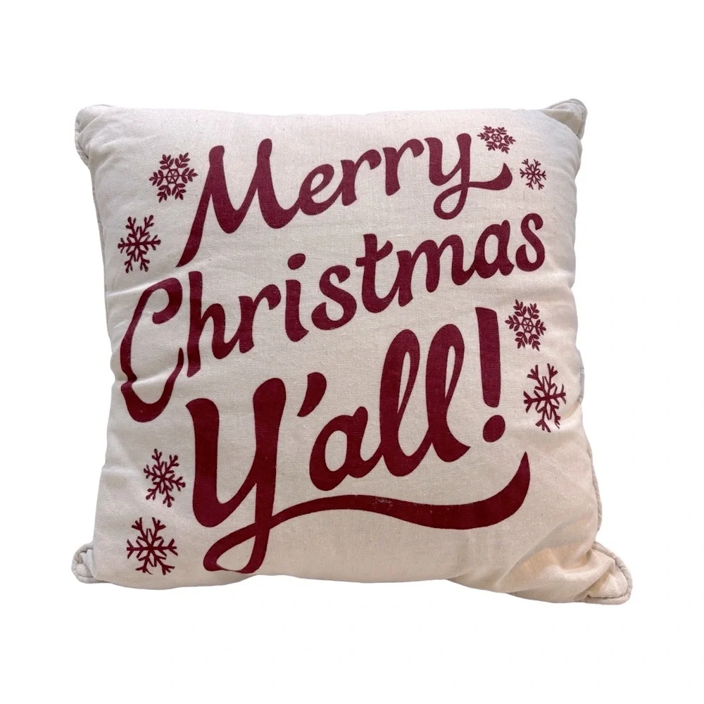 Festive Merry‎ Christmas Pillow - Red and Cream